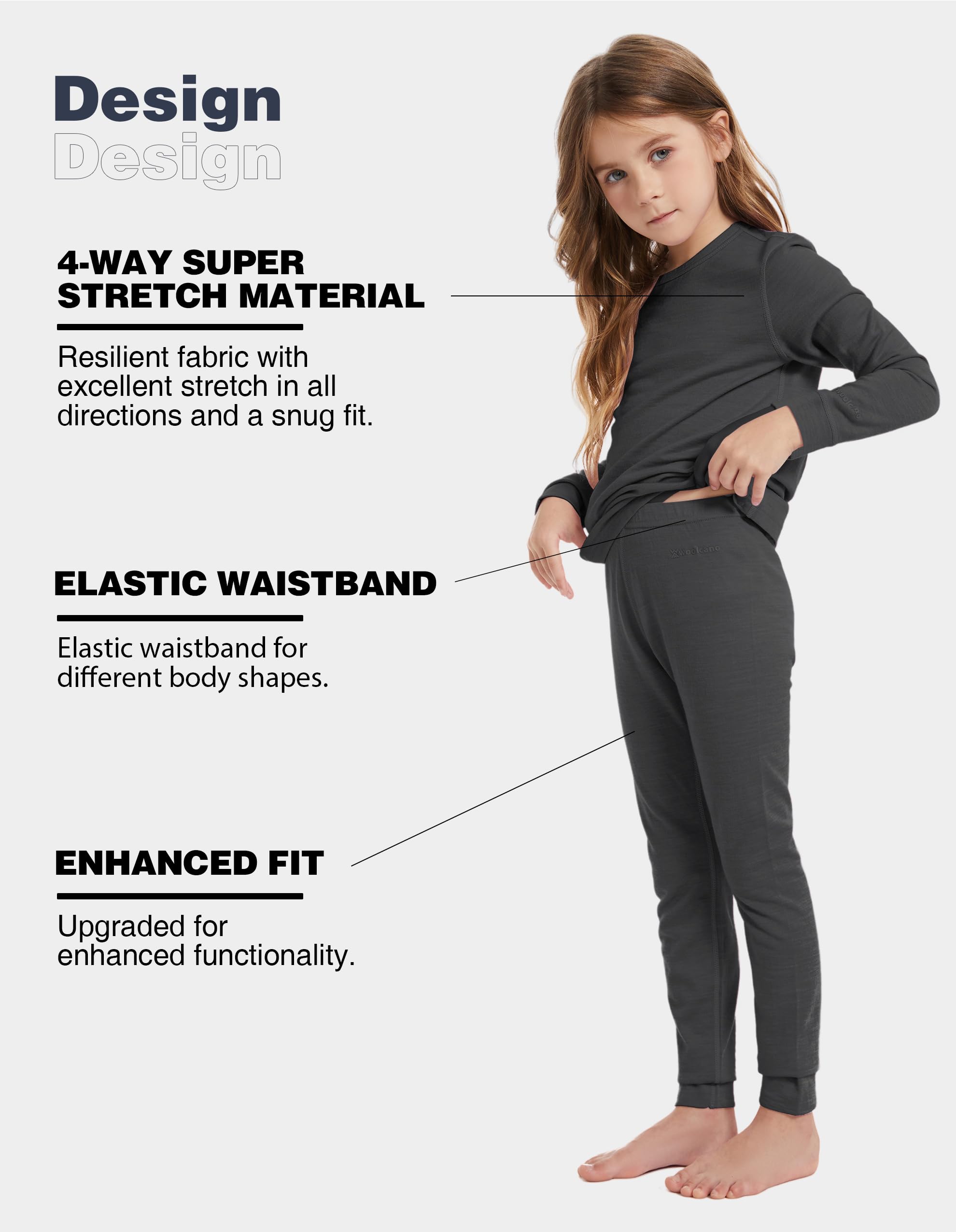 Thermounterwäsche Kinder Unisex, 100 % Merinowolle Set für Jungen & Mädchen, Skiunterwäsche Winter, Warm & Bequem