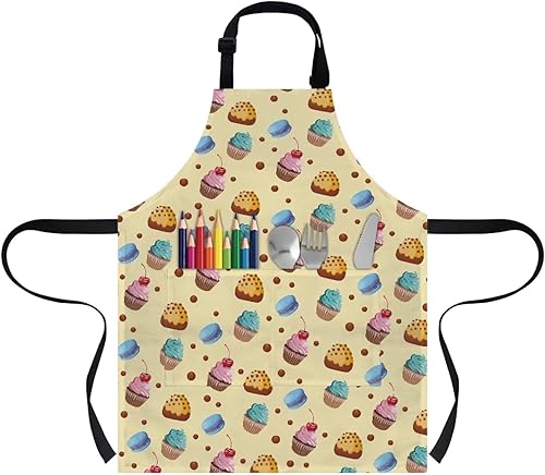 Vista 121 de doginthehole Delantal para niños con bolsillo para niños y niñas, delantales de chef ajustables con 2 bolsillos para cocinar, pintar