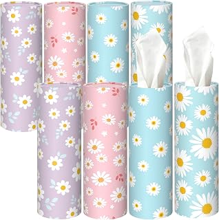 Car Tissue Holder, UBTKEY 8 Pack Car Tissues Cylinder, Round Tissue Boxes for Car, Round Tube Car Tissue Box Container for Home Bathroom Office (Daisy Style)