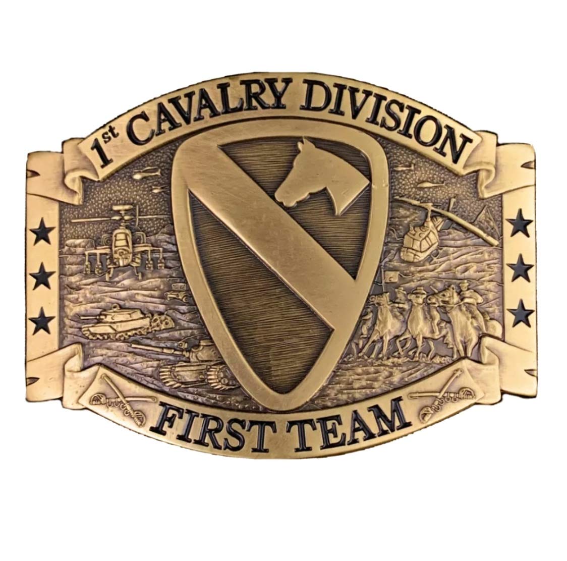 Generic US Army 1st Cavalry Division Americas First Team, Solid Brass Belt Buckle, One Size