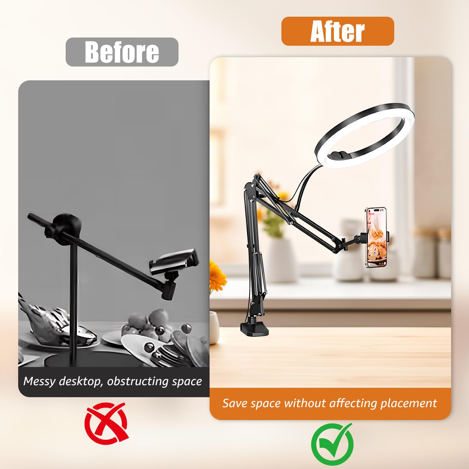 Treppiede per telefono cellulare con LED Ring Light (26 cm), alimentato tramite USB, 3 modalità di colore, Ring Light anello luce girevole a 360° per fotocamera, trucco, trasmissione in diretta