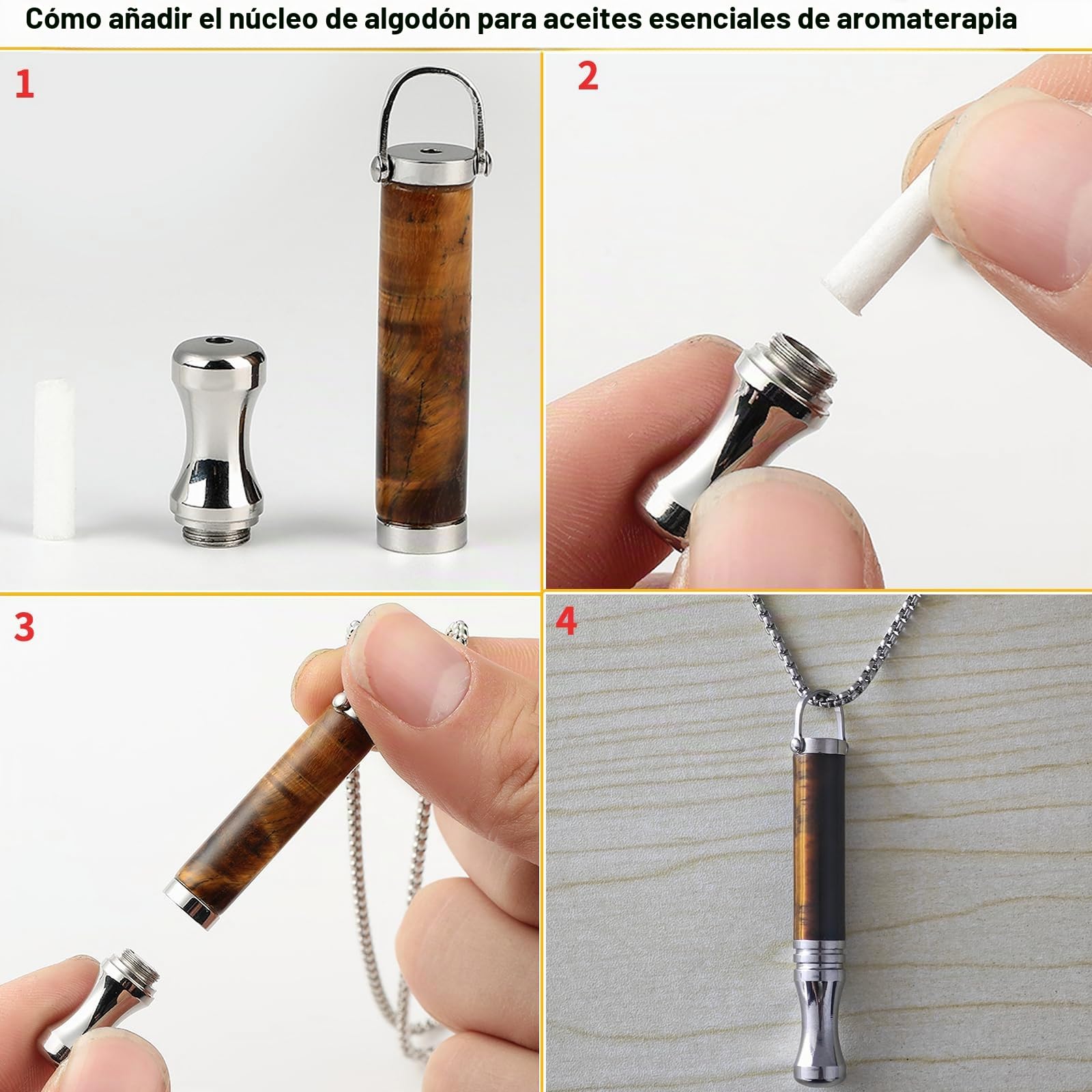 Collar de Respiración con Piedra de Ojo de Tigre y Aromaterapia Cadena de Acero Inoxidable 70cm Herramienta de Meditación y Atención Plena para Calmar,Ayudar a Dormir,Aliviar la Ansiedad y el Estrés