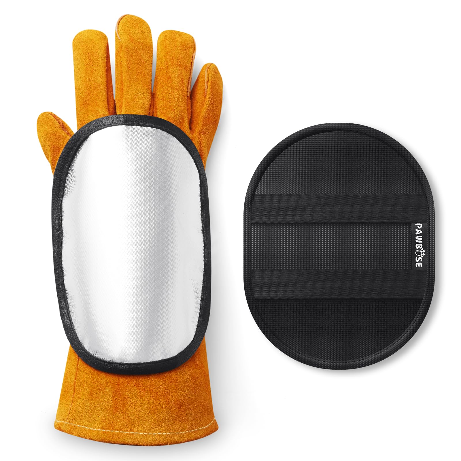 PAWBOSE Welding Hand Shield Deflector, Heat Resistant Glove with Adjustable Wrist Protection for MIG, TIG, Aluminized Back Hand Pad with Kevlar Stitching