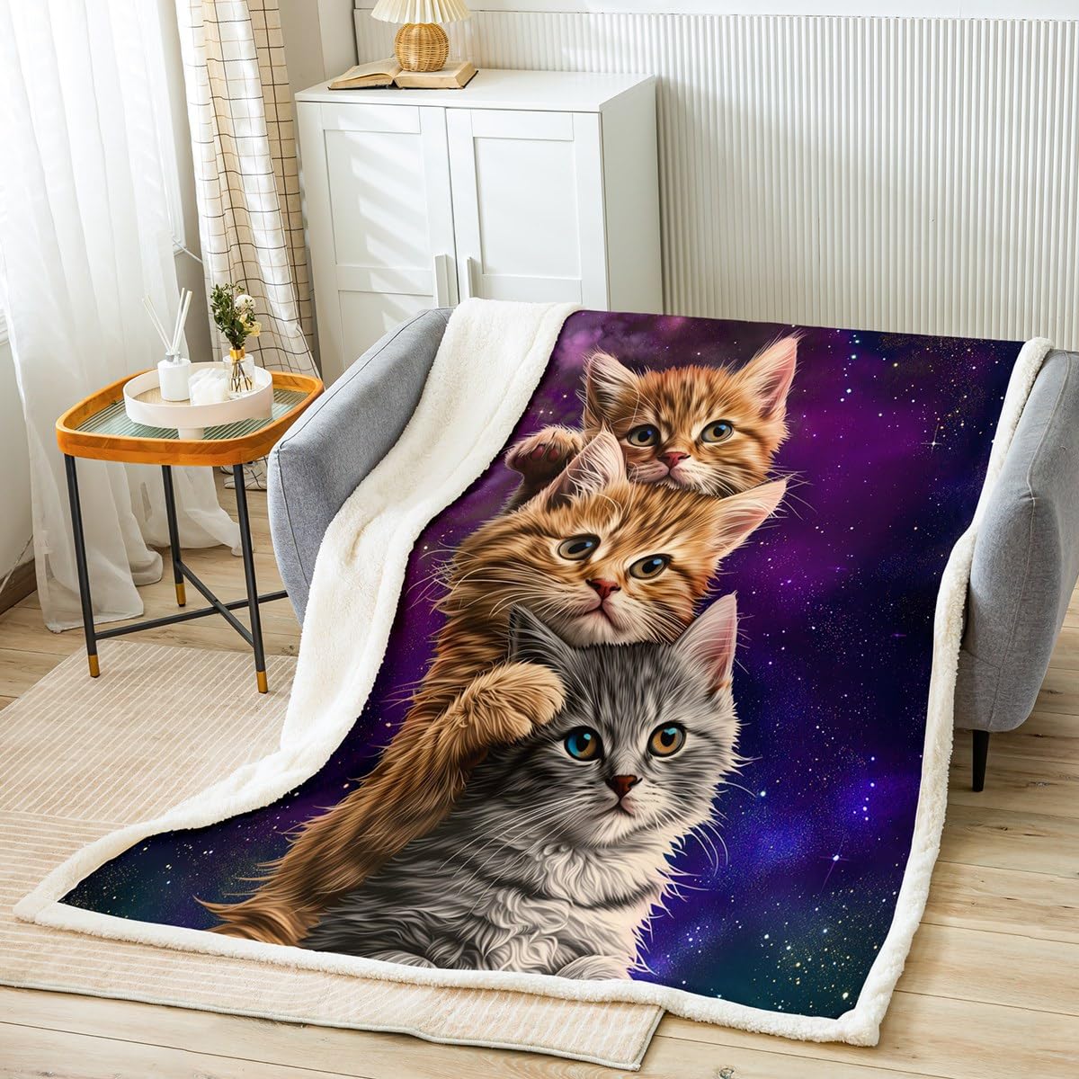 Amazon.com: Erosebridal Cute Cat Blanket, Purple Galaxy Sherpa