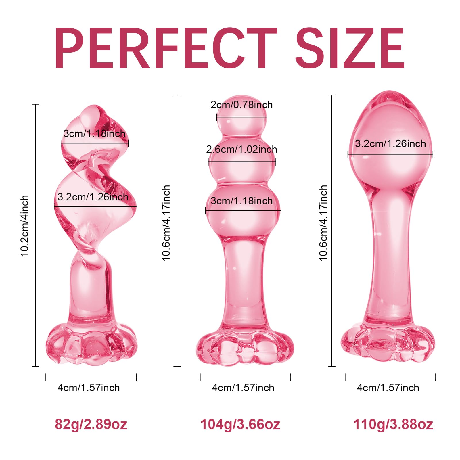 3 Pcs Set Glass Butt Toys Anus Beads Anal Trainer Dildo Crystal Butt Plug Kit S&M Adult Gay Anal Plugs Women Men Sex Gifts Things for Beginners Couples - Pink