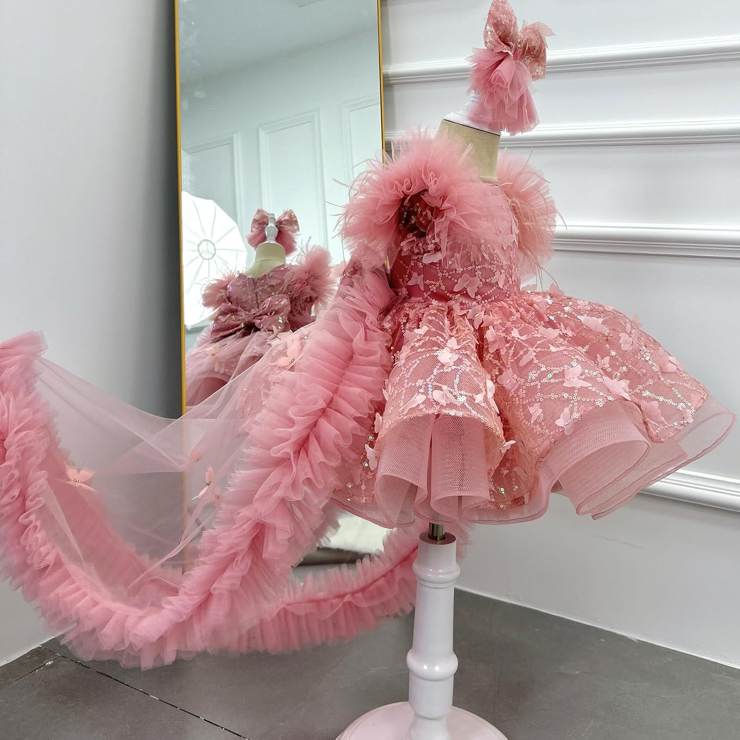 KLFFLGlD Baby Flower Girl Pageant Dresses ButterlyEmbroidered Sequin lace Toddler Formal Wedding PartyPurple Dresses - Image 5