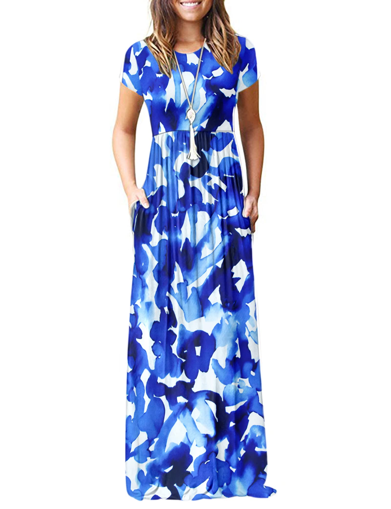 MISFAY Women Short Sleeve Loose Plain Maxi Dresses Casual Long Dresses Pockets