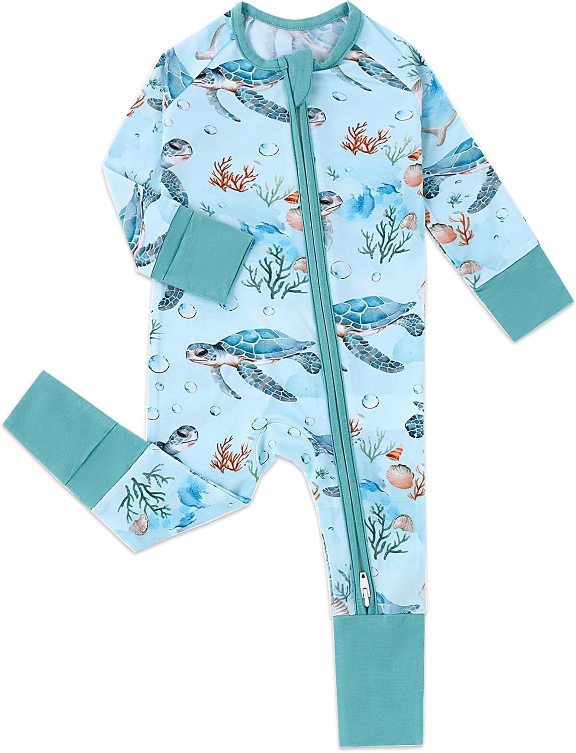 Baby Footless Pajamas with Mittens and Feet Cuffs Viscose of Bamboo Cartoon Infant Boys Girls Zipper Pjs Romper