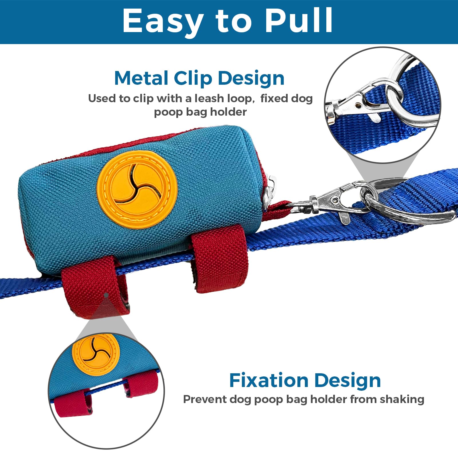 Soporte para bolsas de excrementos de perro, bolsa con cremallera, dispensador portátil de bolsas para excrementos de perro con 1 clip de metal, soporte de lona a juego para bolsas de basura