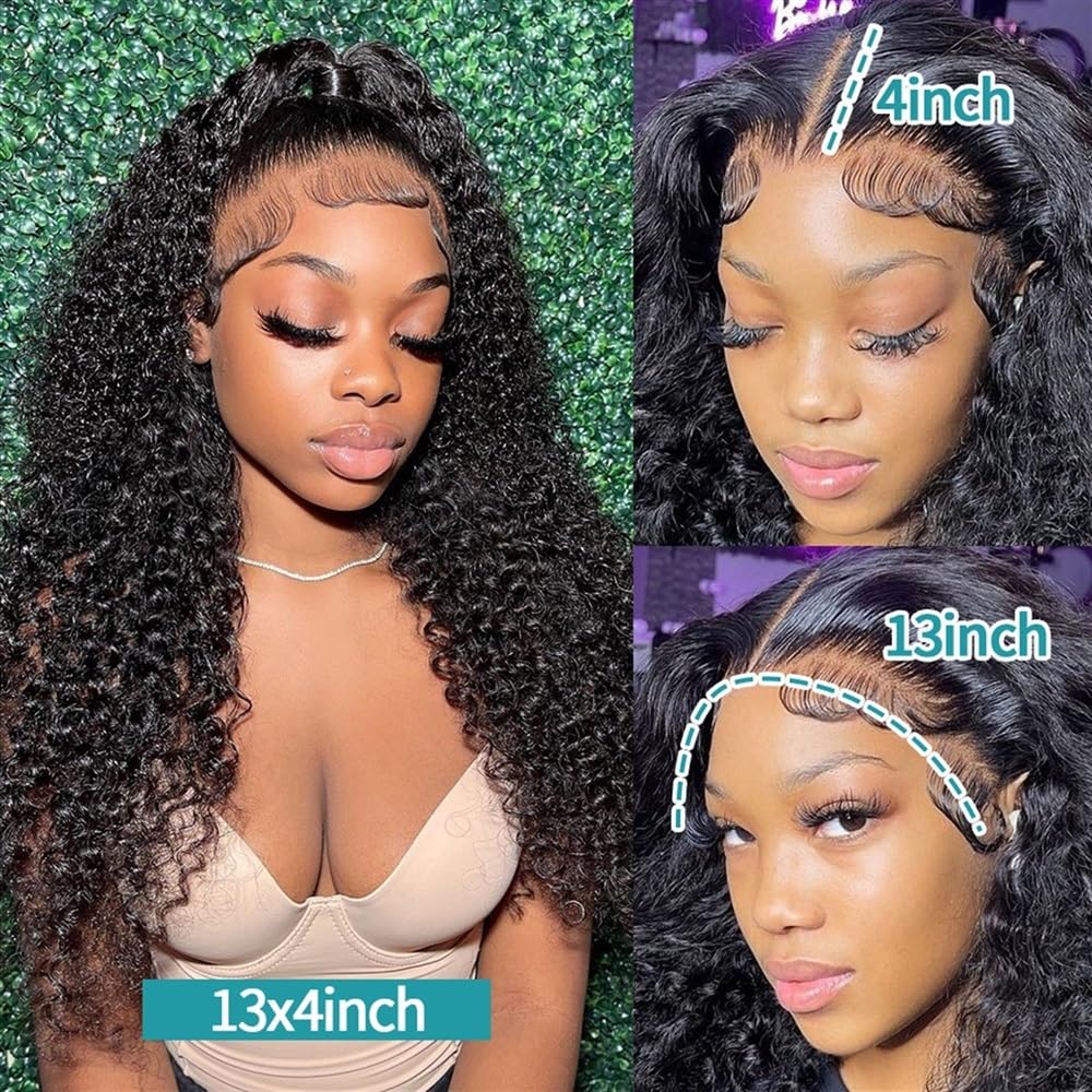 Parrucca Frontale In Pizzo HD Deep Wave 13x4 Con Capelli Umani, Parrucca In Trasparente Senza Colla, Riccia Onde Naturali, Remy Brasiliani(24inches)