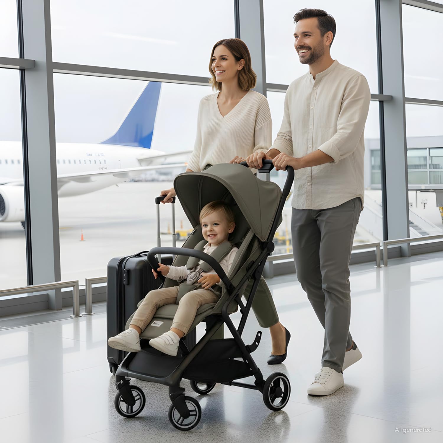 hauck Fly N Care Poussette Canne Ultra Compacte et Légère, Poussette Voyage Pliable Une Main, Position Allongée dès Naissance jusqu'à 22 kg, UV 50+, Adaptateurs Cosy, Sac de Transport - Vert Sauge