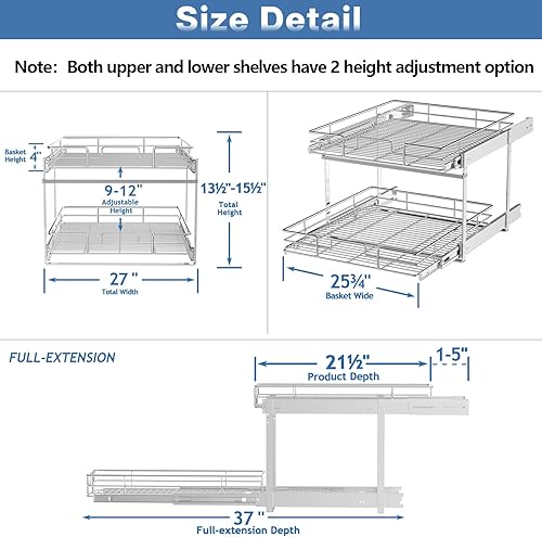 Vista 39 de LOVMOR Organizador de gabinete extraíble de 20 pulgadas de ancho x 21 pulgadas de profundidad, estantes extraíbles para armario de cocina, 1 Tier