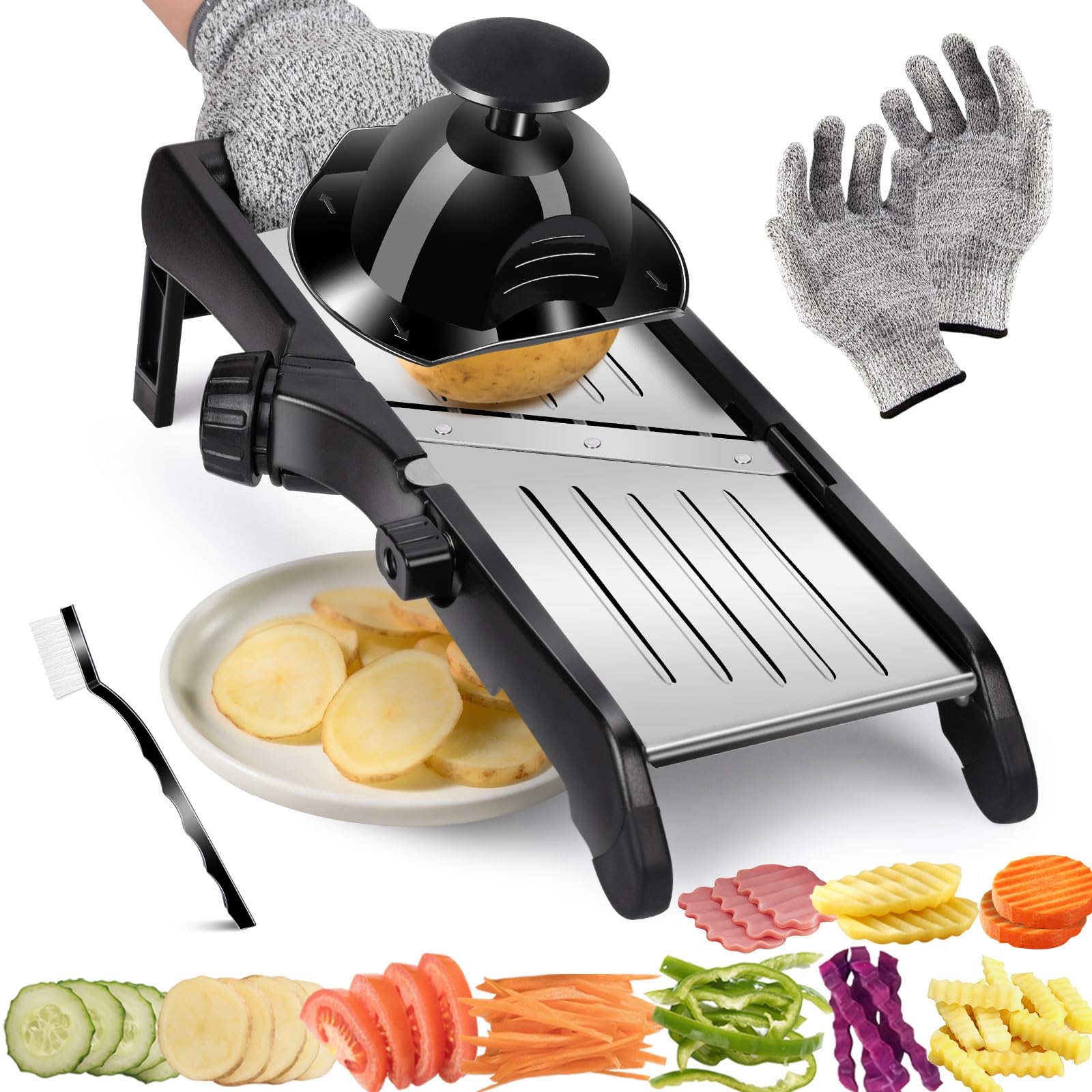 Mandoline Vegetable Slicer, Professional Mandolin Slicer, Upgraded Vegetable Chopper for Potato Cabbage Onion Cucumber, Mandoline Food Slicer, Send Gloves and Cleaning Brush