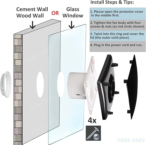 Miniatura 4 de Ventilador de escape de baño negro de 4 pulgadas para ventana, ventilador extractor enchufable de ABS IPX4 de 55 CFM con amortiguador antirretorno