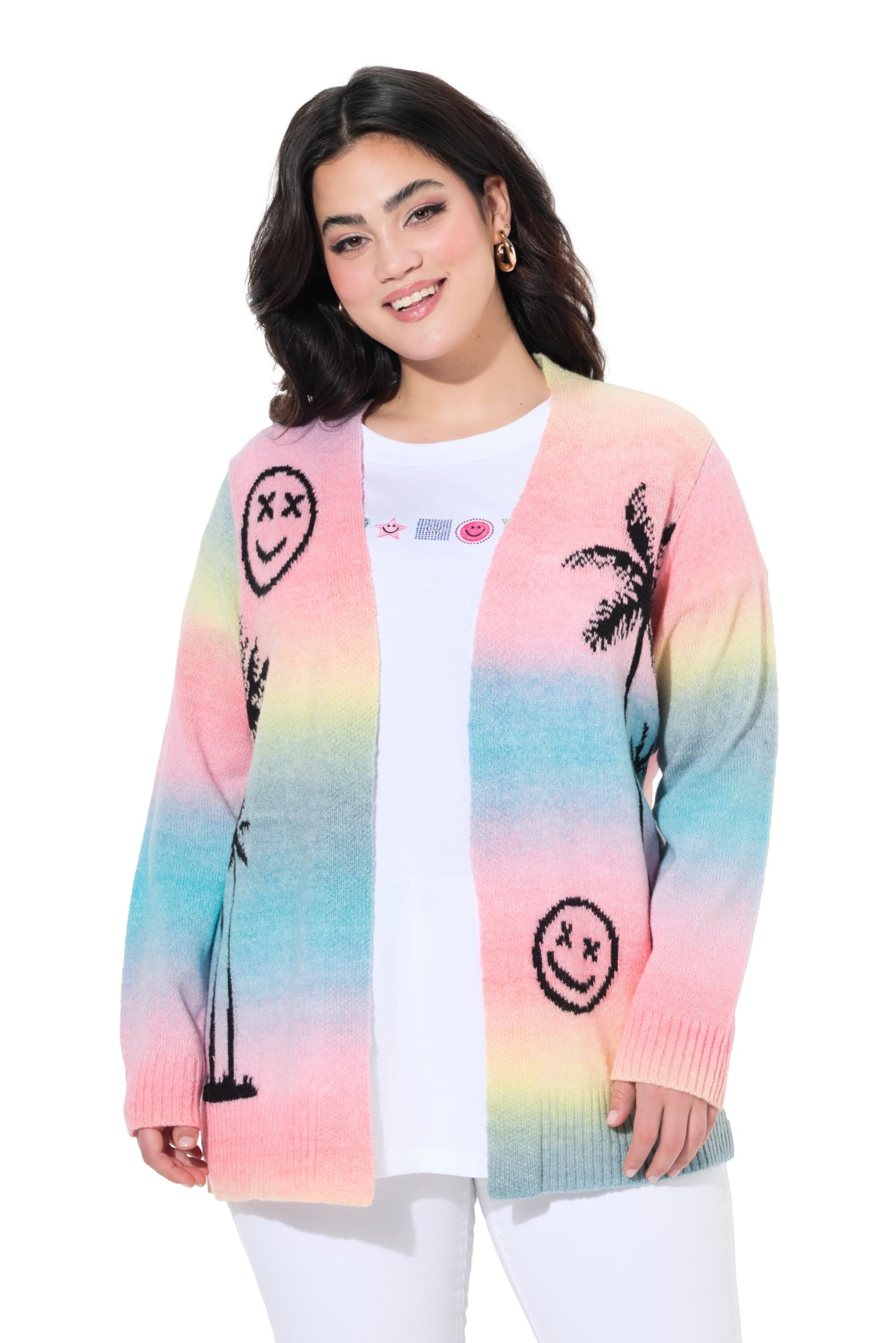 Angel of Style Damen große Größen Übergrößen Plus Size Strickjacke, Straight Fit, Palmen, Smileys 840839