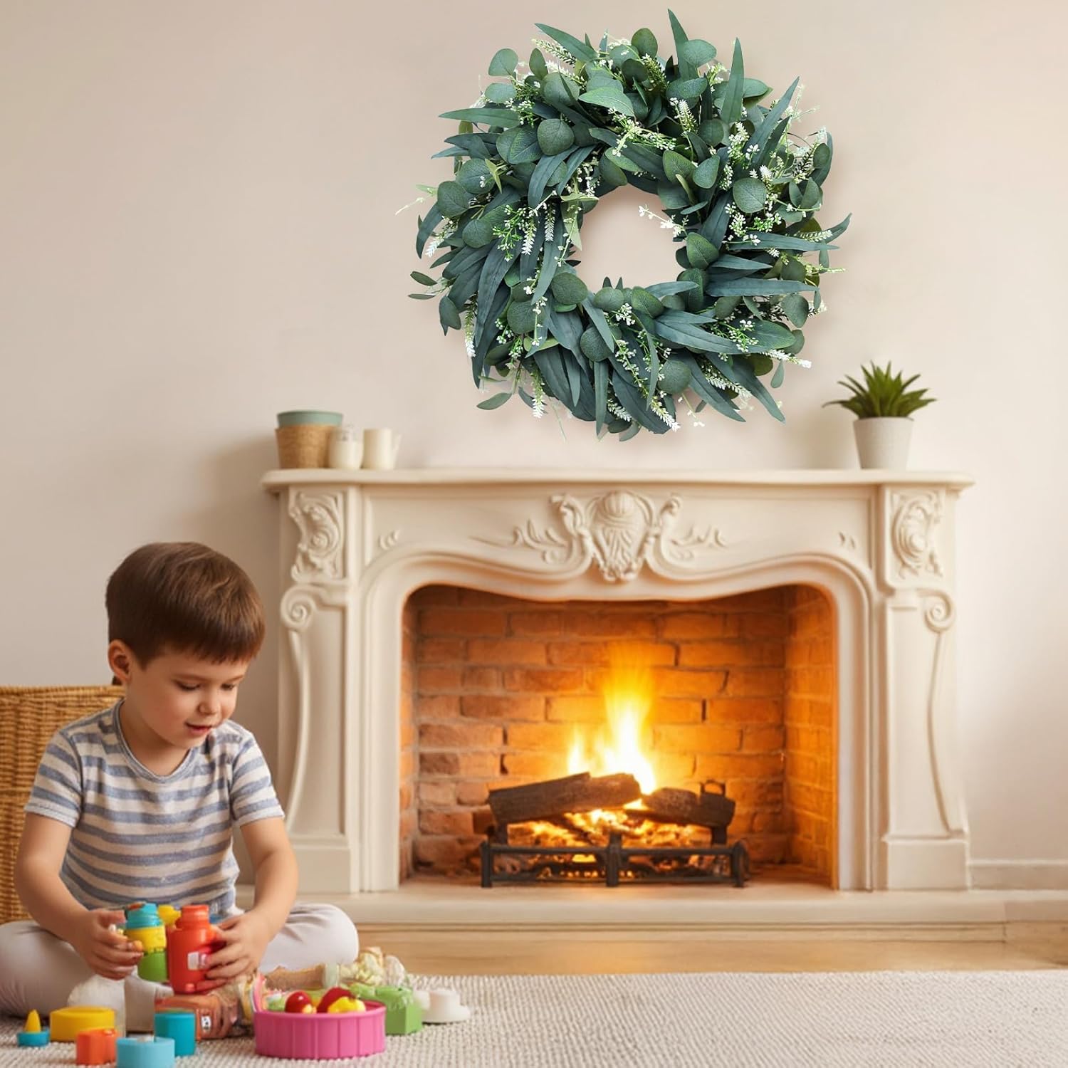 24-26 inch Large Eucalyptus Wreaths for Front Door, Handmade Artificial Spring Summer Wreath for Home, Farmhouse,Wall Decor,Outside All Seasons