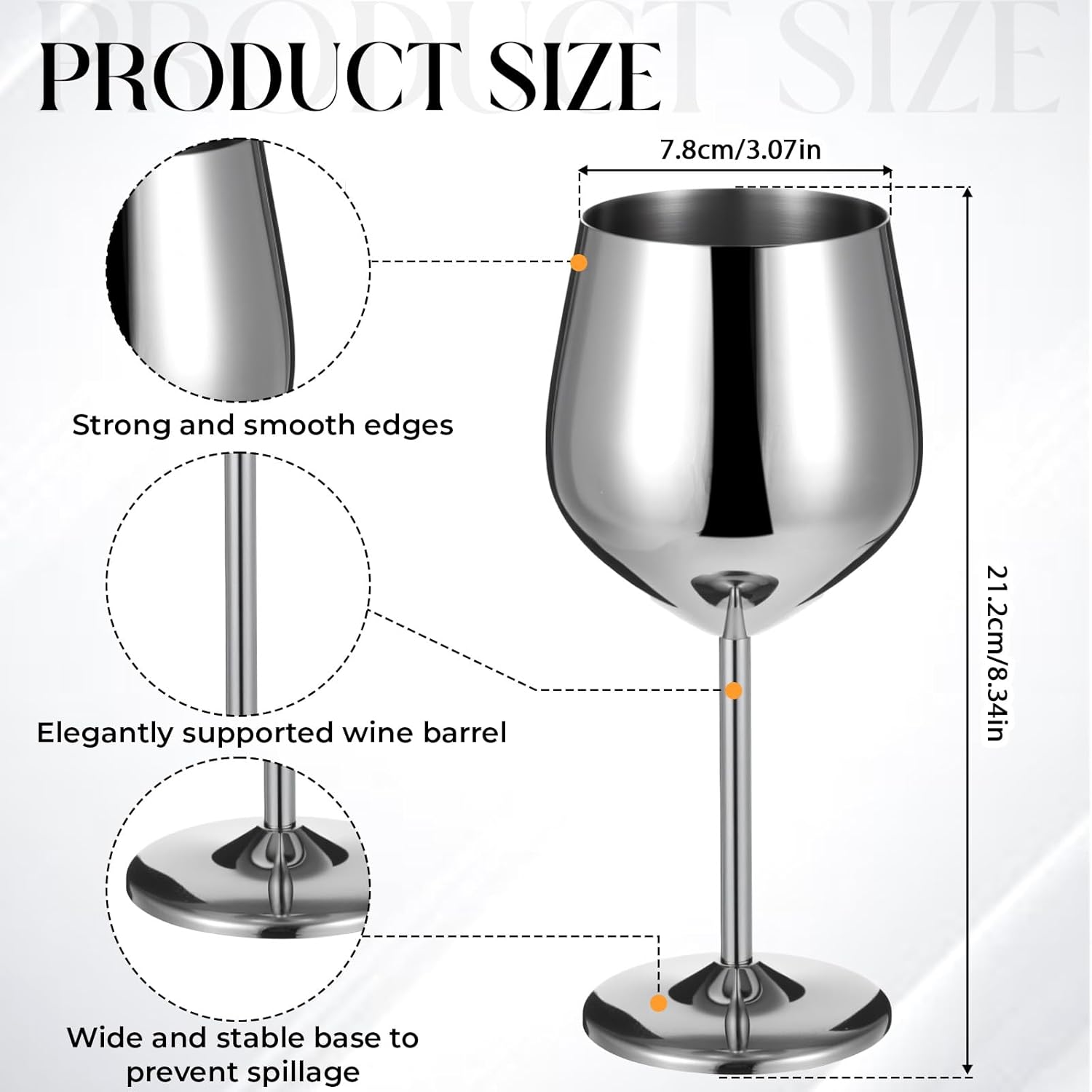 2 Pack Stainless Steel Wine Cup 18oz Silver Metal Wine Glass with Stem Clots Unbreakable Goblets Portable for Outdoor Parties, Picnics, Travel, Everyday Meals, Camping and Pool