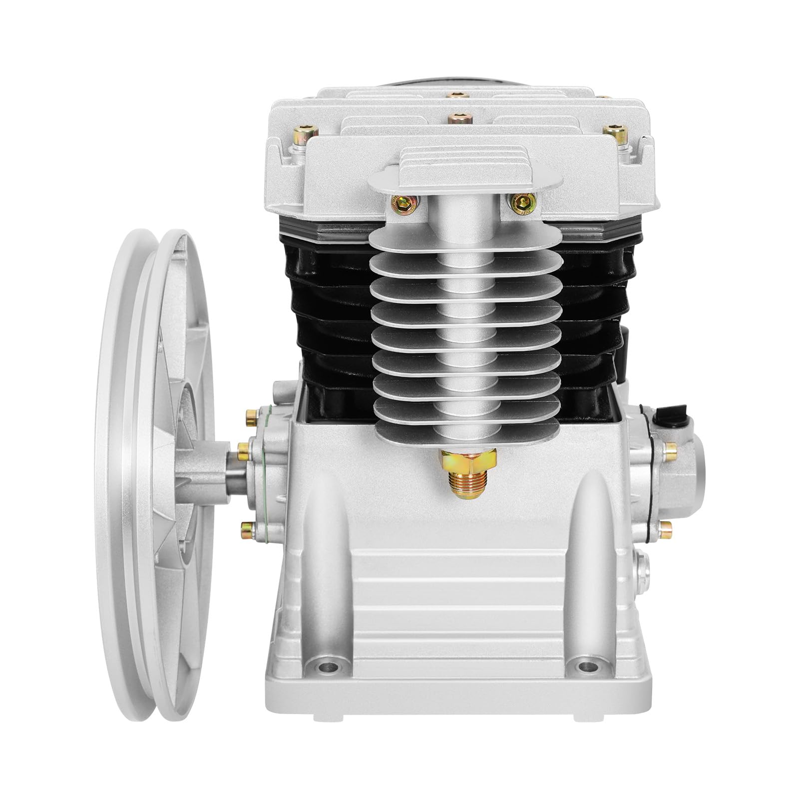 PAC Piston Air Compressor Pump Head, 960RPM Motor Compressor Pump Head Air Tool 3HP, with Twin Cylinder Oil Lubricated+ Silencer and Belt, for Gas Conveying Synthesis Refrigeration Separation