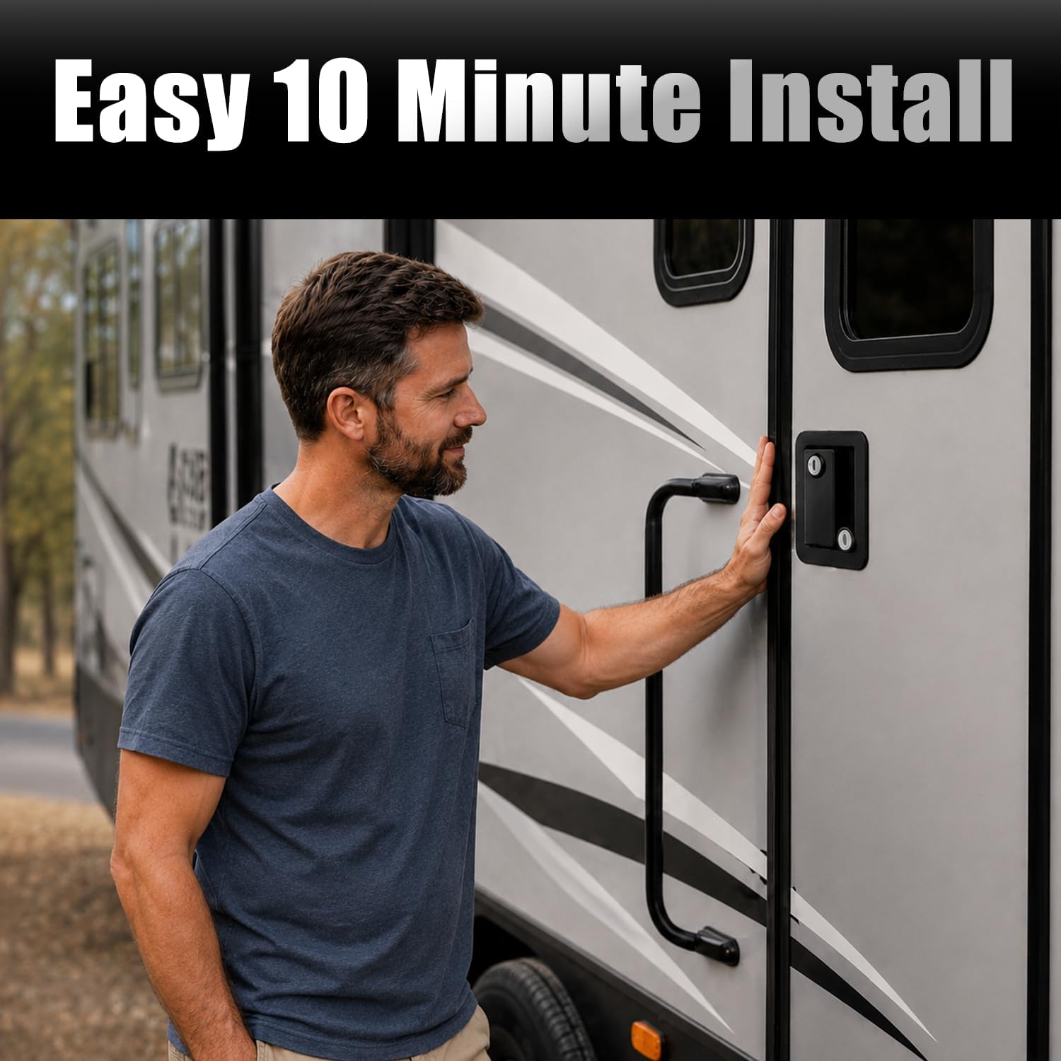 RV Door Lock for First-Time RVers, Replacement for Trailer Door Handle, Camper Latch,10-Minute No-Drill Install, Fits Standard 2.75" x 3.75" Cutout for Trailers, Cargo, Fifth Wheels