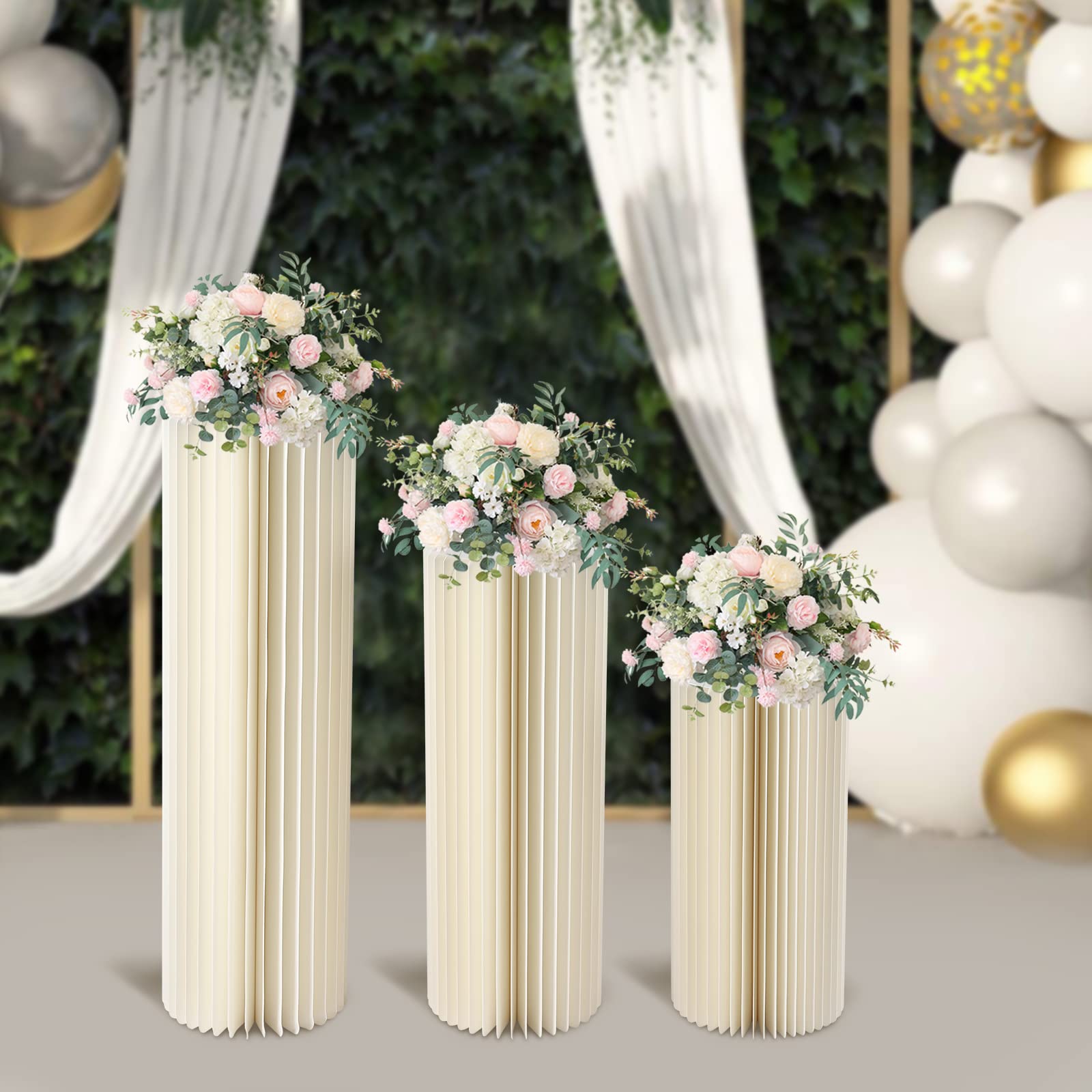 3 Stück Zylinder Sockel Steht faltbar Karton Tafelaufsatz Display Stand Runde Säulen Karton Vasen mit Acryldeckel für Geburtstag Party Garten Hochzeit Dekoration
