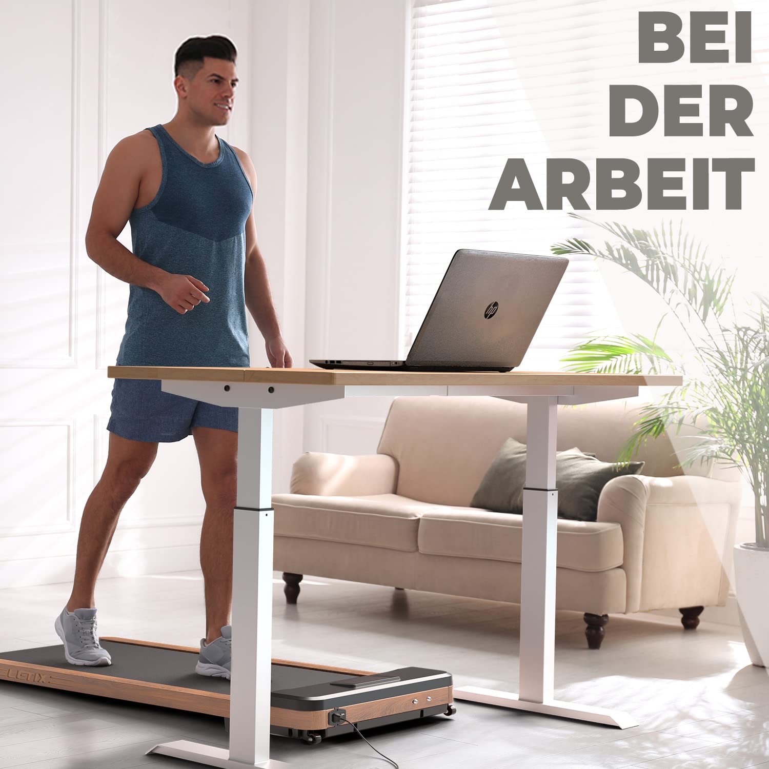 VESKA Höhenverstellbarer Schreibtisch (140 x 70 cm) - Sitz- & Stehpult - Bürotisch Elektrisch Höhenverstellbar mit Touchscreen & Stahlfüßen (Weiß/Eiche)