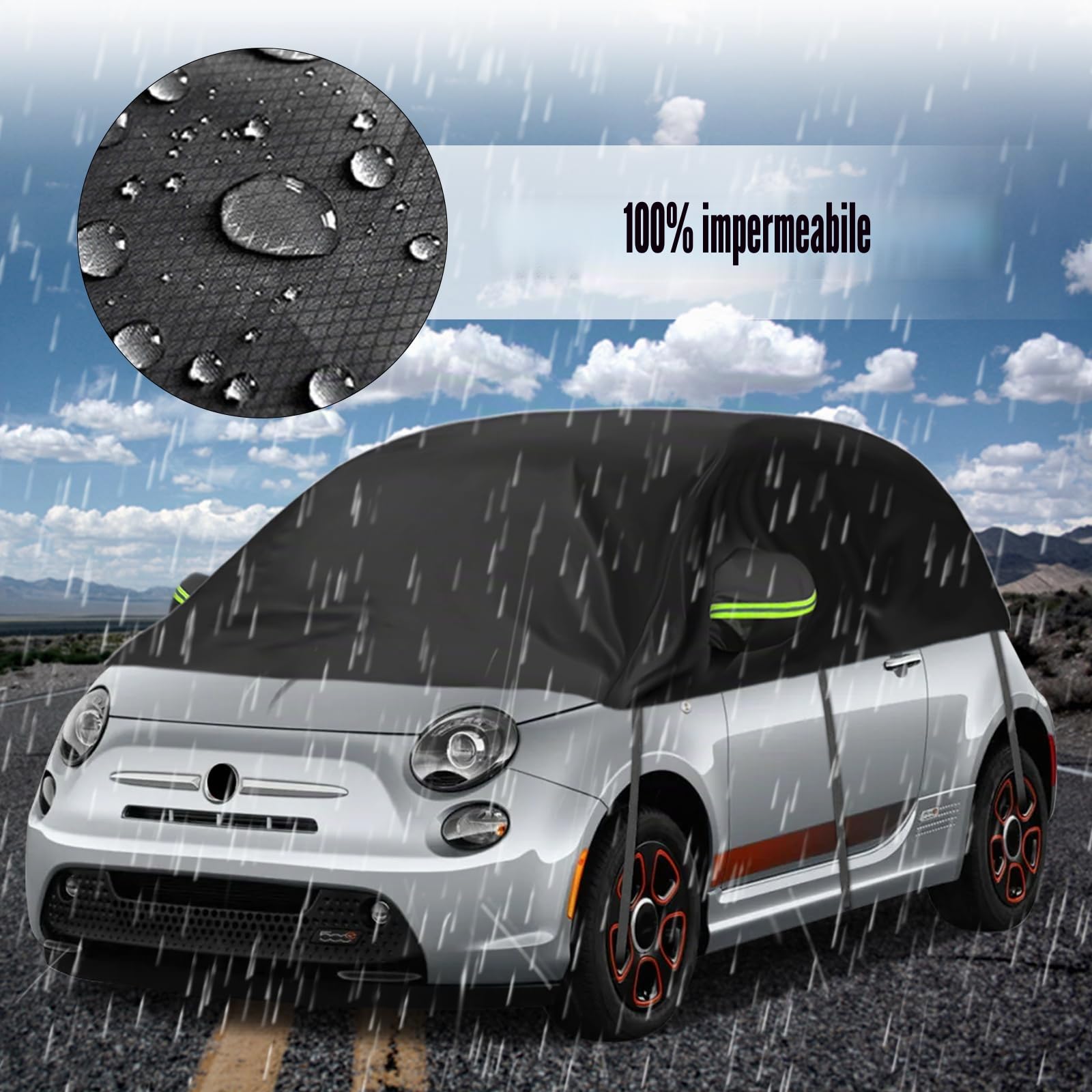 Telo Copriauto per Hatchback Universale 300*150*49cm, Copriauto Protettivo per Tetto Morbido Impermeabile Sostitutivo per Fiat 500/Abarth 595, per Up/Seat MII, per Picanto/Citroen C1, Mezzo Garage