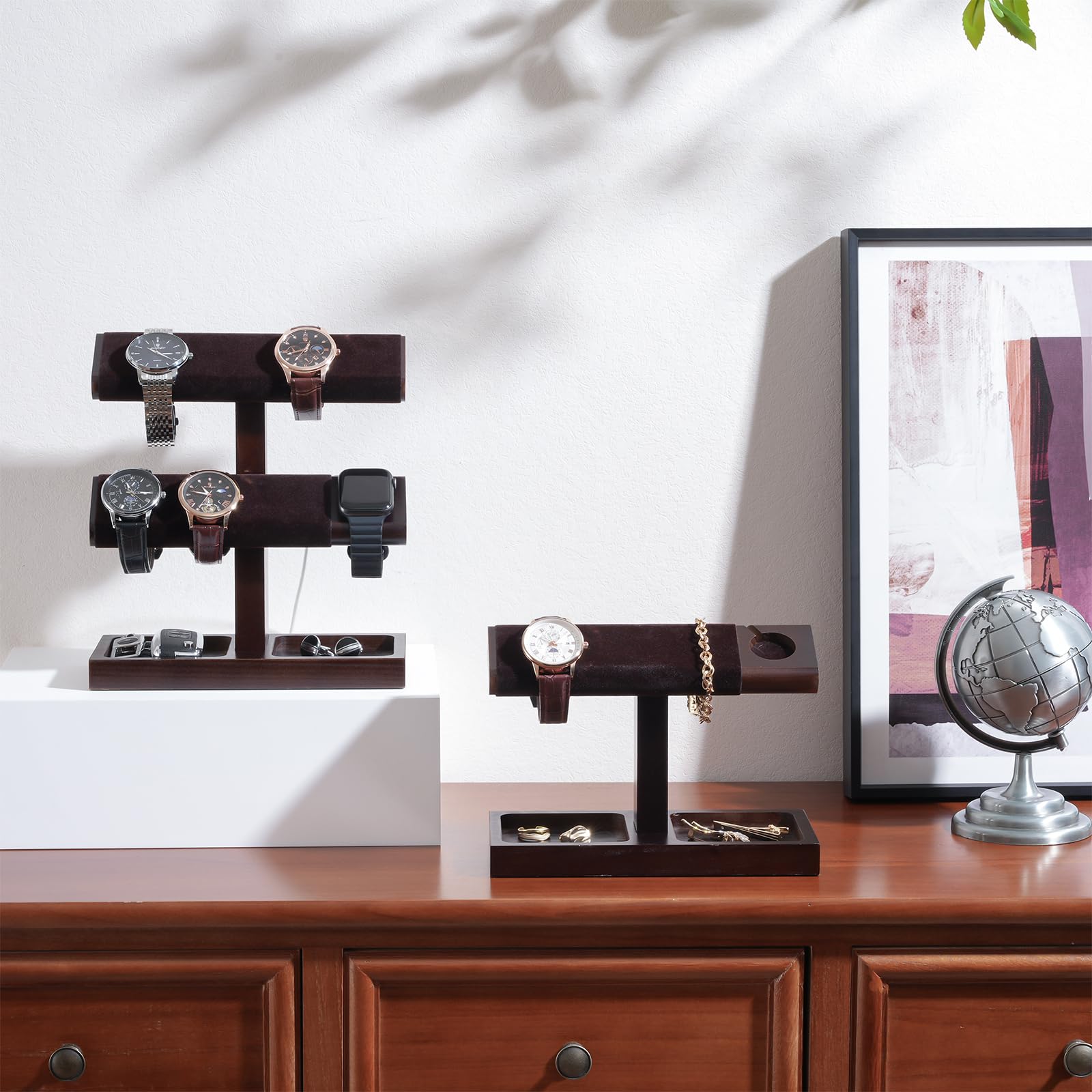 ProCase Uhrenständer, Uhrenhalter aus Holz Uhrenaufbewahrung Watch Stand, Uhrenständer T-Bar Display - 2 Etagen, Dunkelbraun