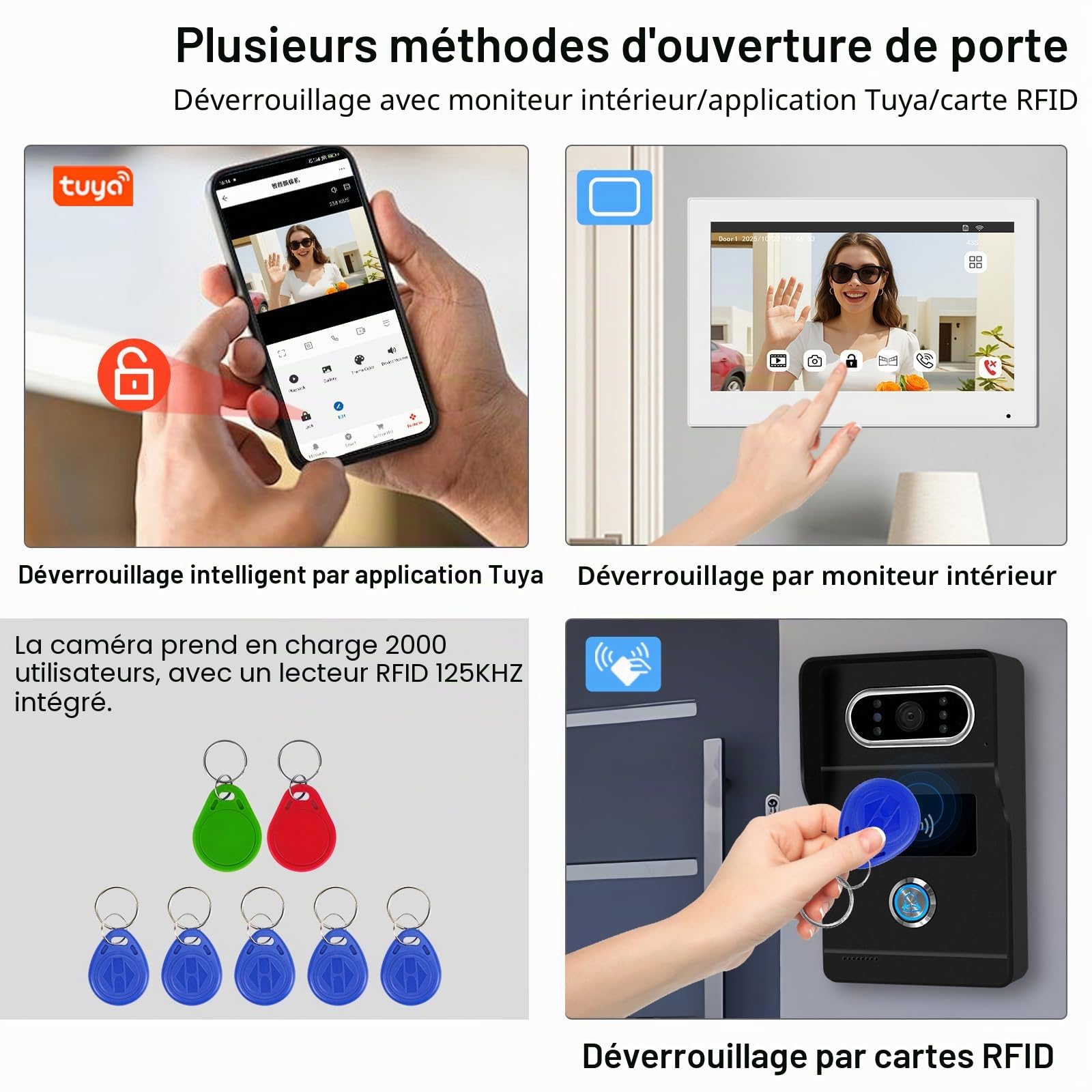 2 Fils Visiophone Connecté Interphone Vidéo, 7 Pouces Moniteur Tactile,1080P, Unlock à Distance, Audio Bidirectionnel, Vision Nocturne, Installation Facile