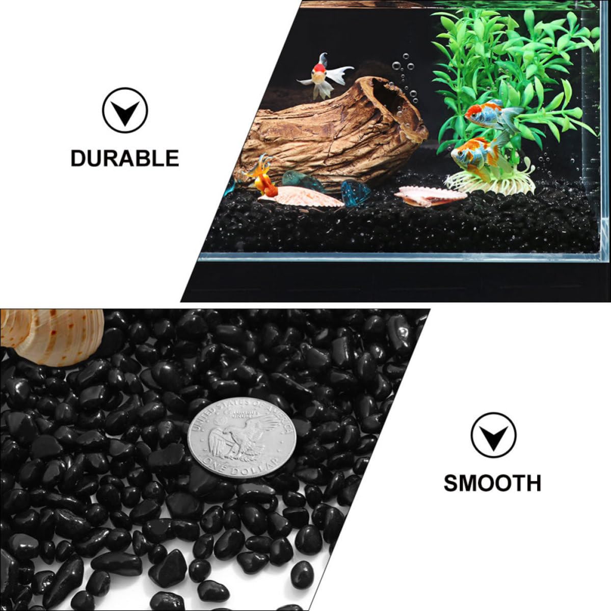 TEHAUX Grava Negra para Acuario Guijarros de Vidrio Pulidos, 1900g por Bolsa, Decoración Sanitaria y Conveniente para Tanques de Peces