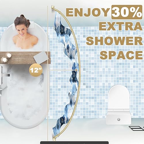 Miniatura 2 de YNL Barra de cortina de ducha curvada de 35 a 82 pulgadas (2.9 a 6.8 pies), barra de ducha redonda dorada a prueba de óxido para bañera, barra de