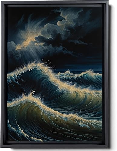 Canvas Print Wall Art Retro Wave Art A Storm Wall Art Print Sea Wave In The Night And Trees Stormy Waves Art Canvas, Decor
