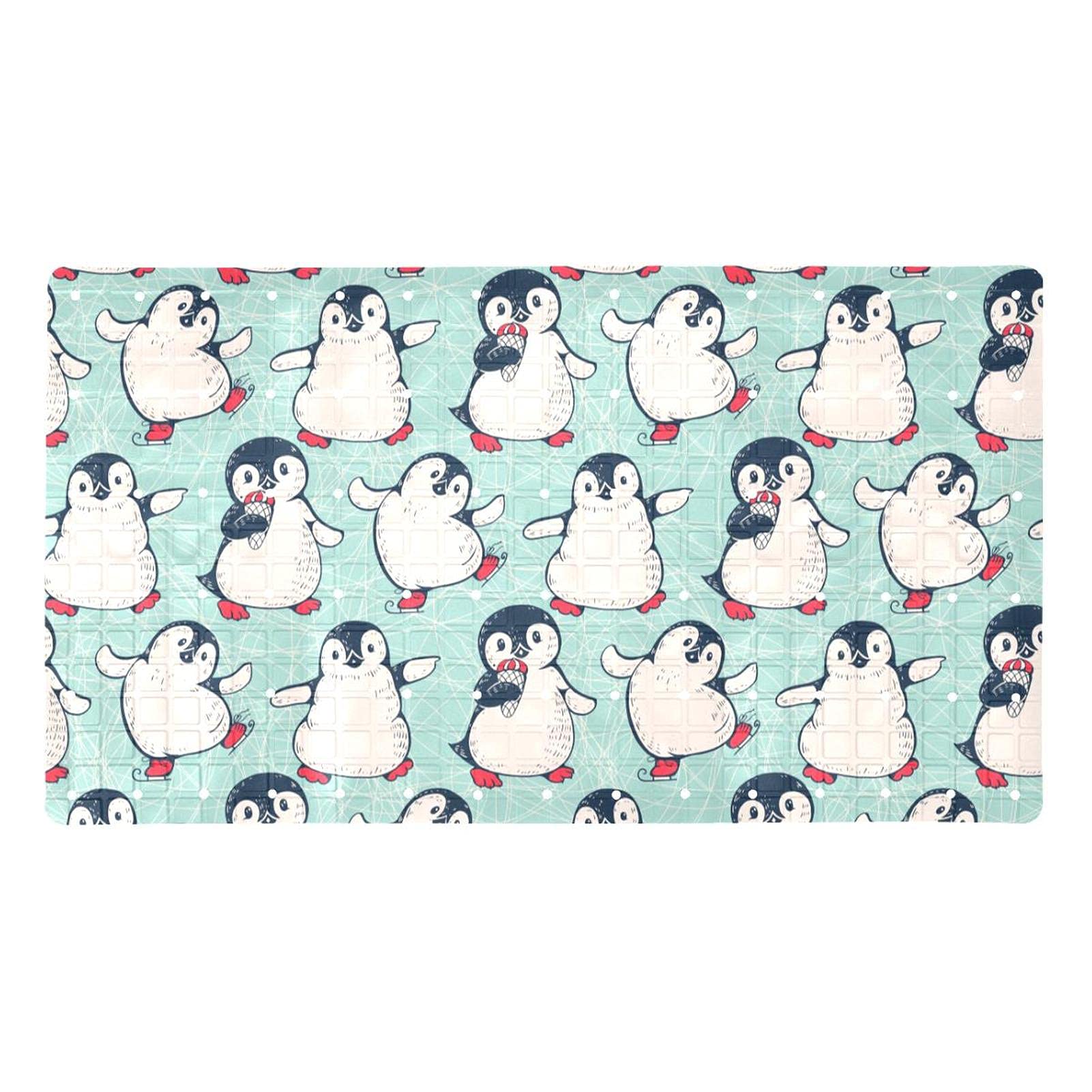 Tapis de douche antidérapant à ventouses pingouin contre les glissades