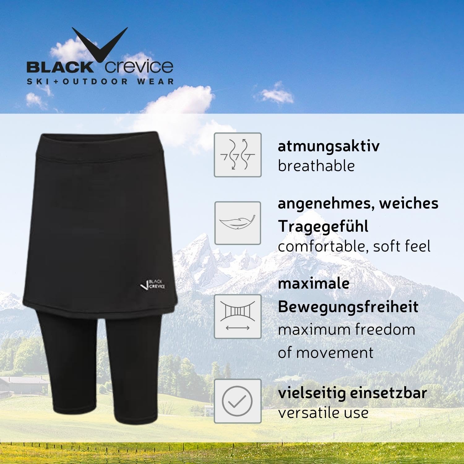 Black Crevice Pantalon de Fitness pour Femme avec Jupe - Pantalon de survêtement - Classique - Femme