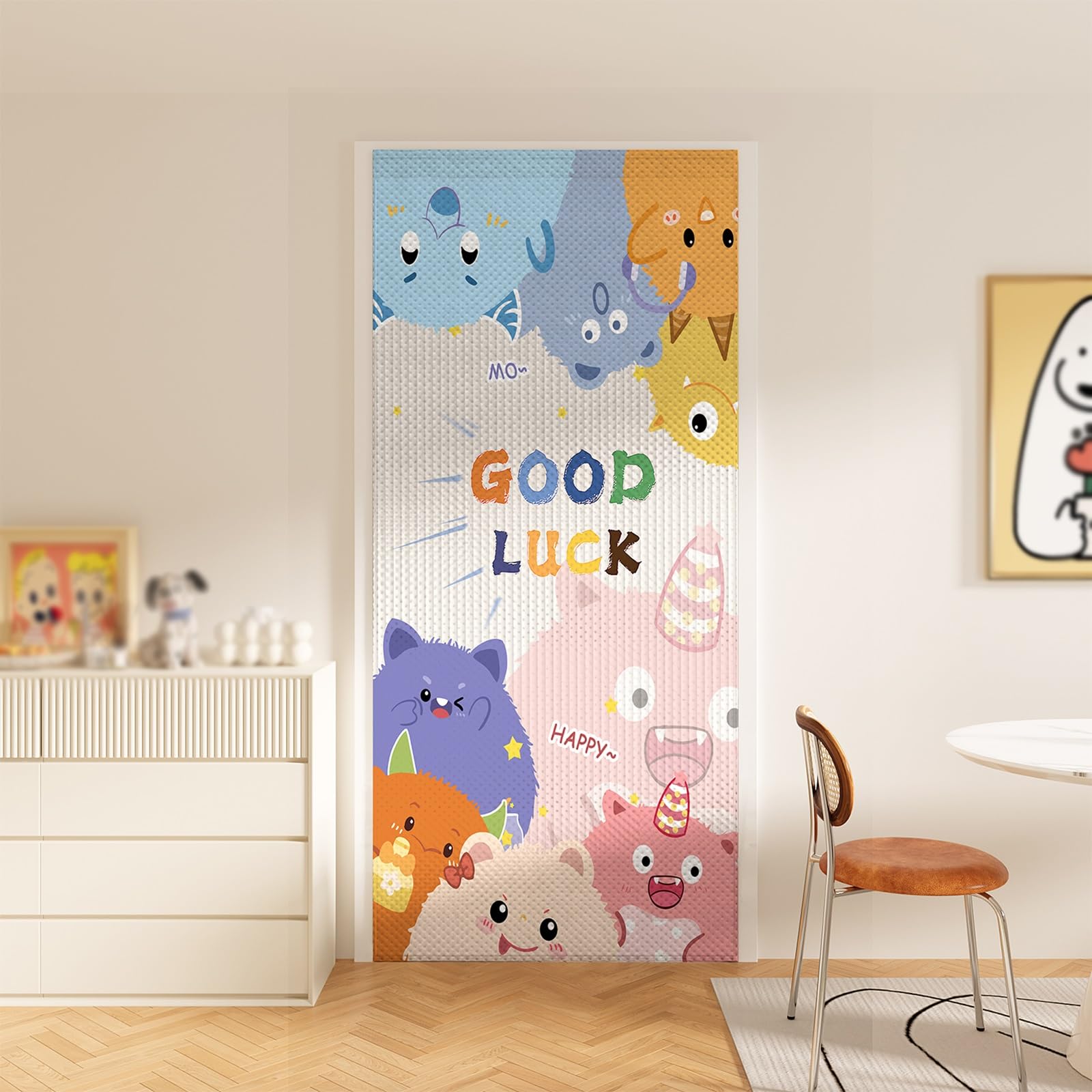 VFDVSWZSA door curtain, Soft and Comfortable Fabric, Punch-free, High Appearance, Suitable for Kitchen, Bedroom and Bathroom(Good Luck,140 * 220cm/55.1 * 86.6in)