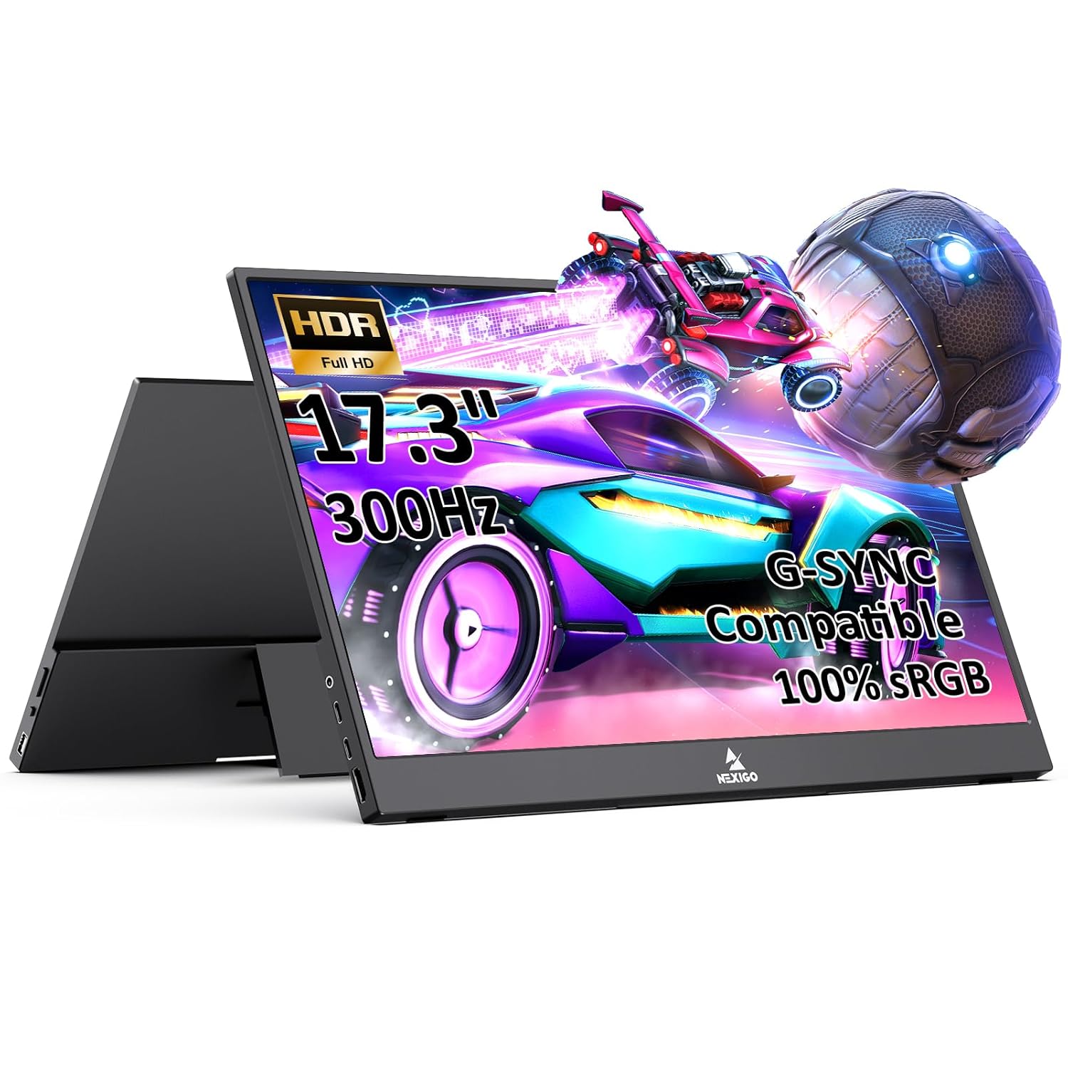 NexiGo 300Hz 17.3 Inch Portable Monitor (NG17FGQ-S), FreeSync, G-SYNC Compatible, FHD IPS Gaming Display, Dual Speakers Eye Care Screen with HDMI/Type C for Laptop PC/MAC/Console, Built-in Kickstand