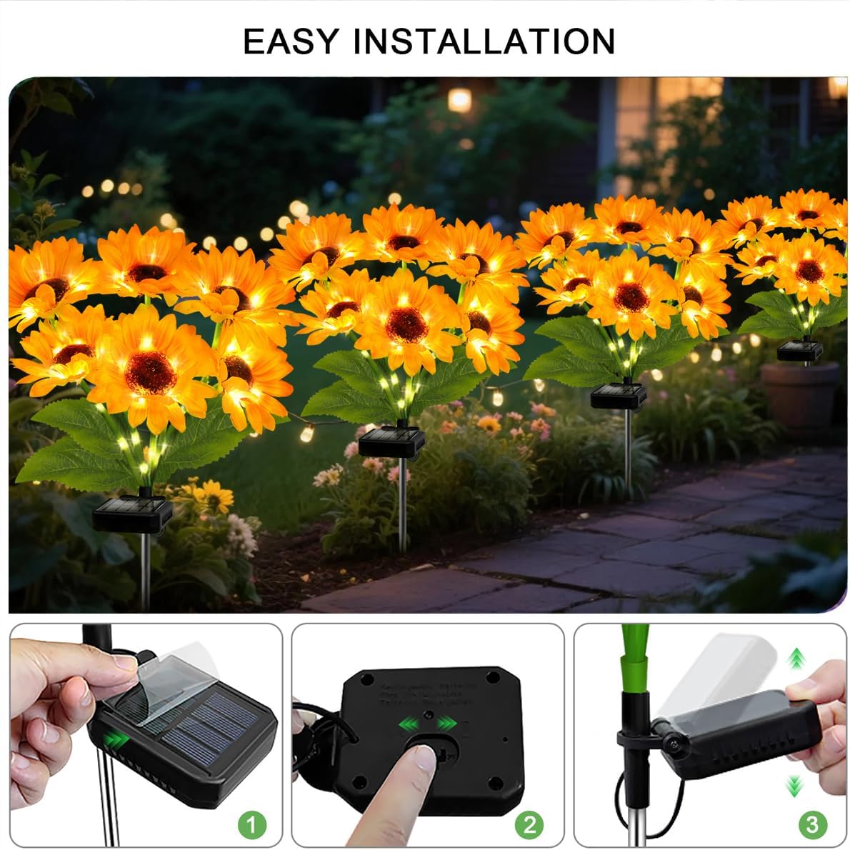 Solar Sunflower Lights 4 Pack with 24 Sunflower Solar Lights Outdoor Garden Decor Birthday Gift for Mom Women Grandma,Waterproof Solar Flower Garden Stake Lights for Yard Landscape Patio Lawn Pathway - Image 6