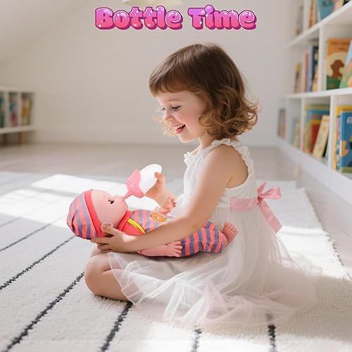 Miniatura 6 de CUTE STONE Juego de Muñeca Bebé de 12" para Niñas – Juguete de Juego de Simulación de Cuidado de Bebé con Moisés Portátil, Silla Alta, Ropa y