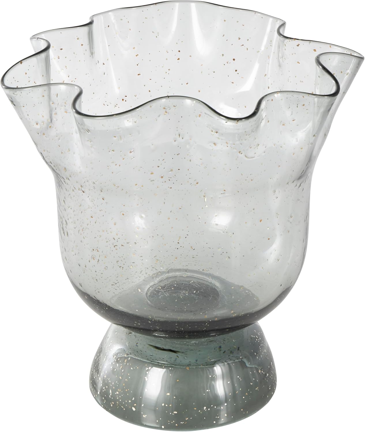 Deco 79 Glass Floral Decorative Vase Tulip Inspired Wide Centerpiece Vase with Wavy Opening and Gold Speckles, Flower Vase for Home Decoration 10" x 10" x 11", Black