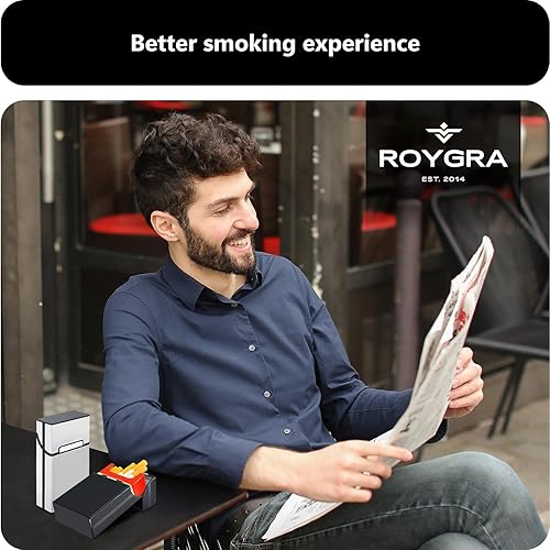 Miniatura 6 de roygra Caja de cigarrillos, interruptor magnético de aluminio, capacidad de 20 - 2 unidades (negro + plata, 3.937 in 100S)
