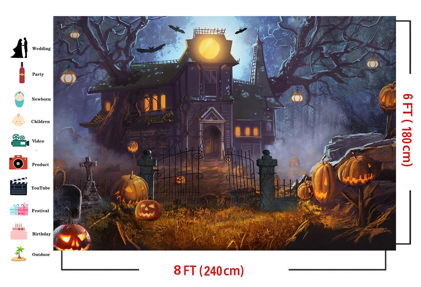 満月 ハロウィン パンプキン 夜 パーティー コスプレ イベント 壁紙 撮影 Amazon | ハロウィン ナイトメア テーマ 背景 7x5フィート