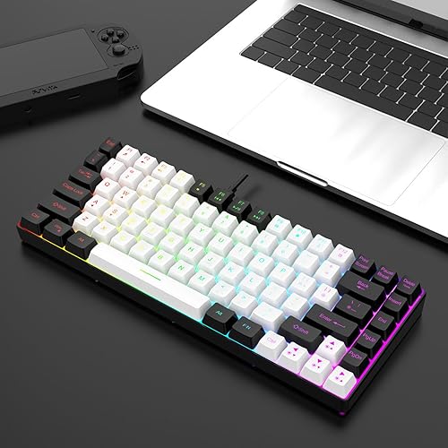 Vista 4 de Pssopp Teclado para juegos RGB Retroiluminación tipo C con cable 84 teclas (blanco)