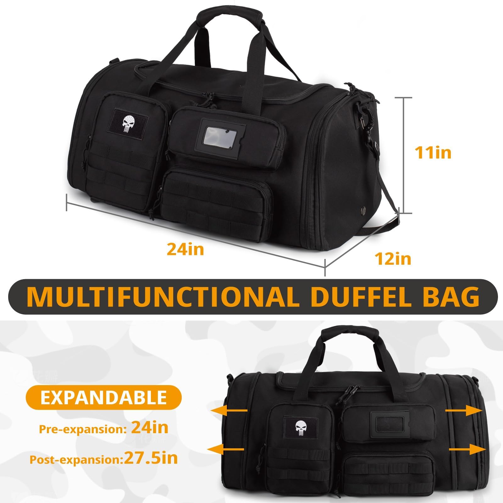 Sac De Sport Tactique Extensible Homme, Sac De Voyage pour Sport | Sac Extensible Imperméable, Compartiment Chaussures Intégré, Tissu Solide, Parfait Pour Gym, Sport Et Voyages D'une Nuit