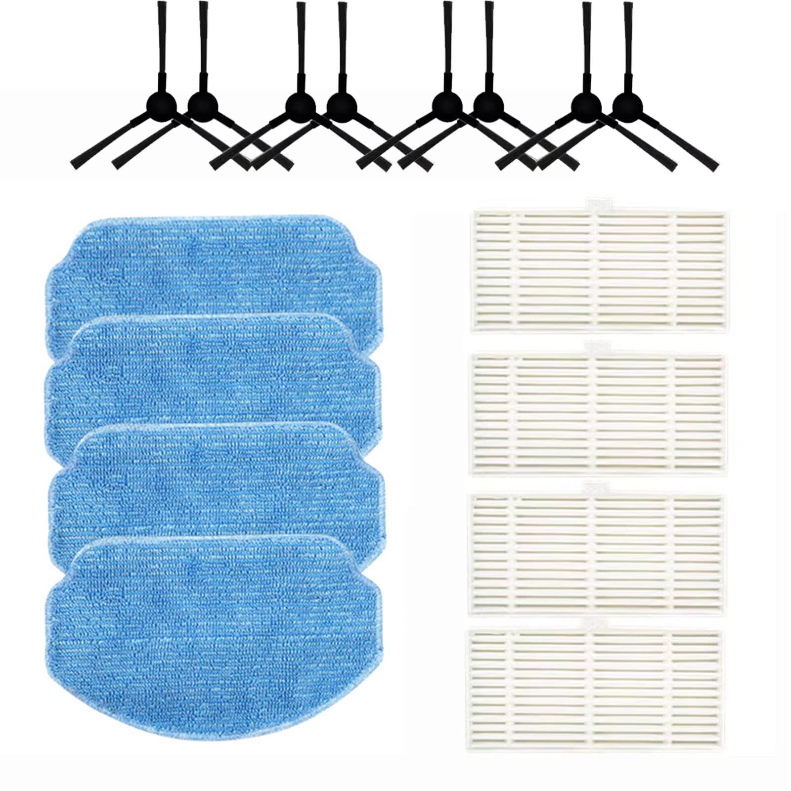 RinakouAccessories Kit Compatible With MAMNV BR150/BR151,ZCWA BR150/BR151,MANVINS G20,ONSON BR150/BR151 Robot Vacuum, 8 Side Brushes, 4 Hepa Filters,4 Mop Pads (4+4+8)
