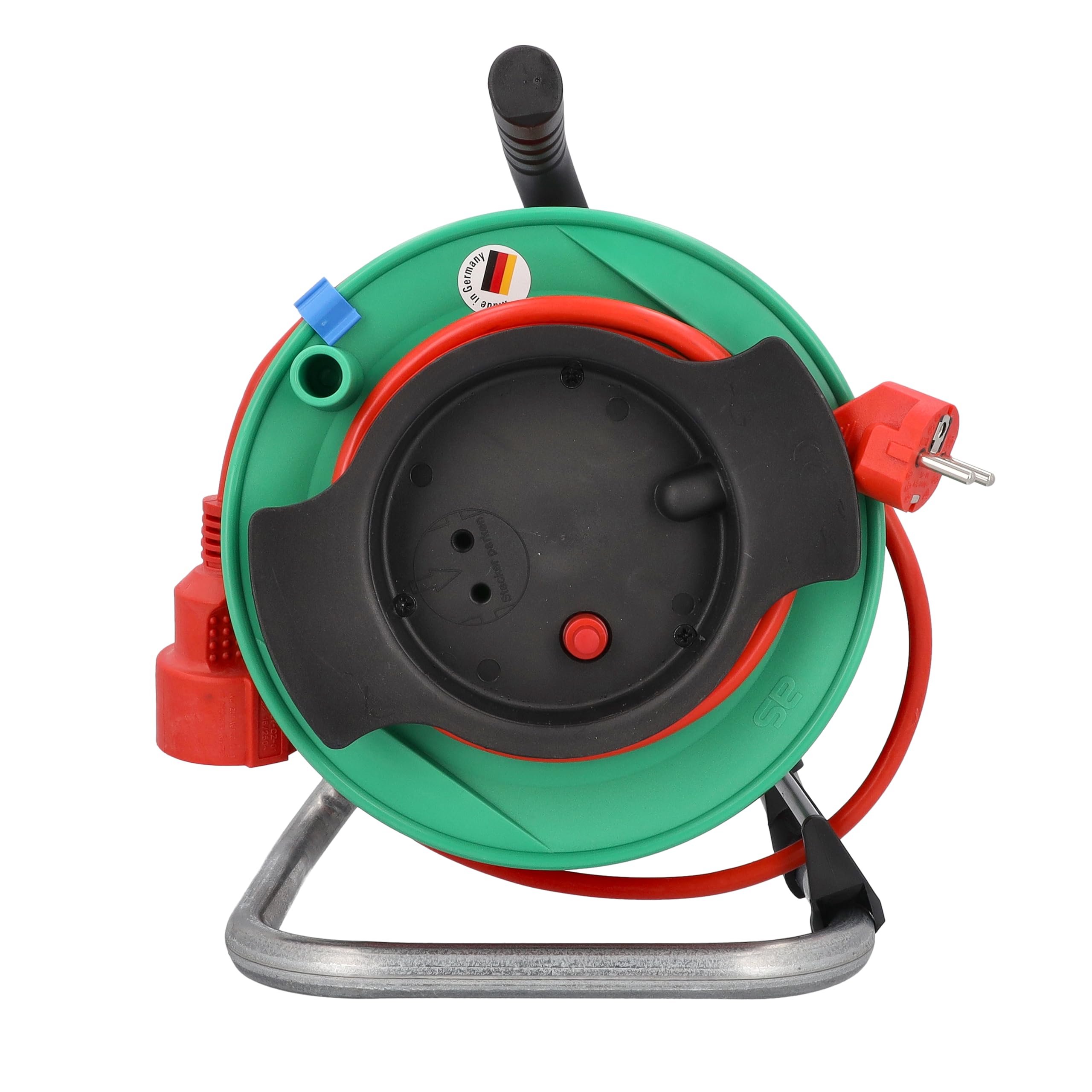 as - Schwabe enrollacables 25 m H05VV-F 3G1,5 rojo, IP20 interior, 1 toma de corriente con toma de tierra, cable de conexión 1,5 m, Interruptor térmico, Made in Germany