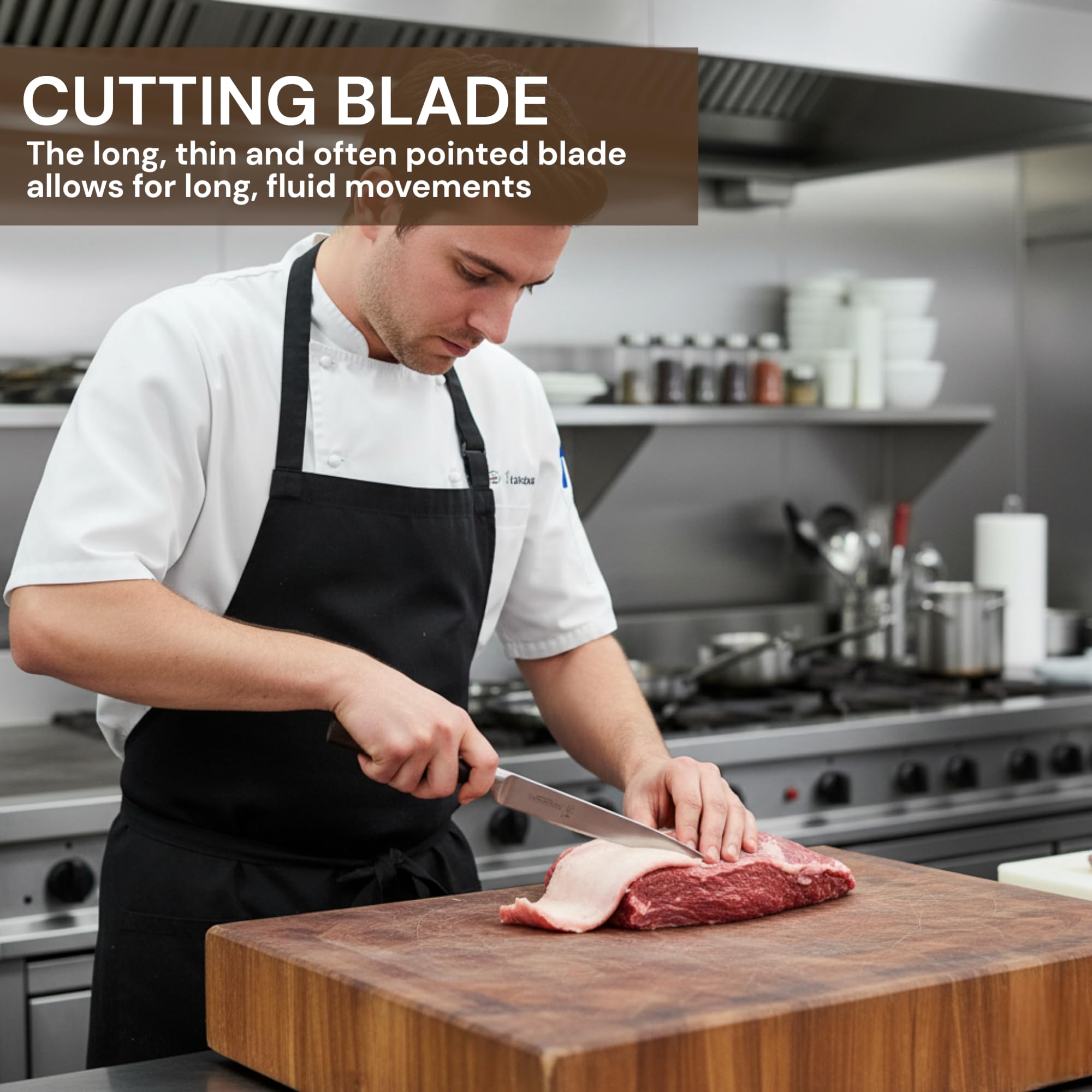Royal Swiss Juego de 6 cuchillos con bloque de cuchillos y afilador de cuchillos – Cuchillos de cocina de acero inoxidable con mango de madera – Juego de cuchillos de cocina profesional marrón