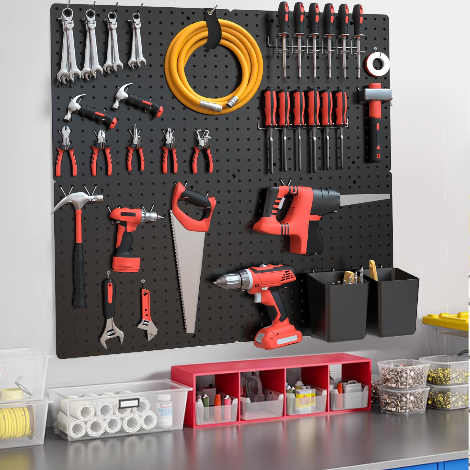 FZK Modulares Kunststoff-Stecktafel-Wand-Organizer-Set, 40,6 x 40,6 cm, Schwarz