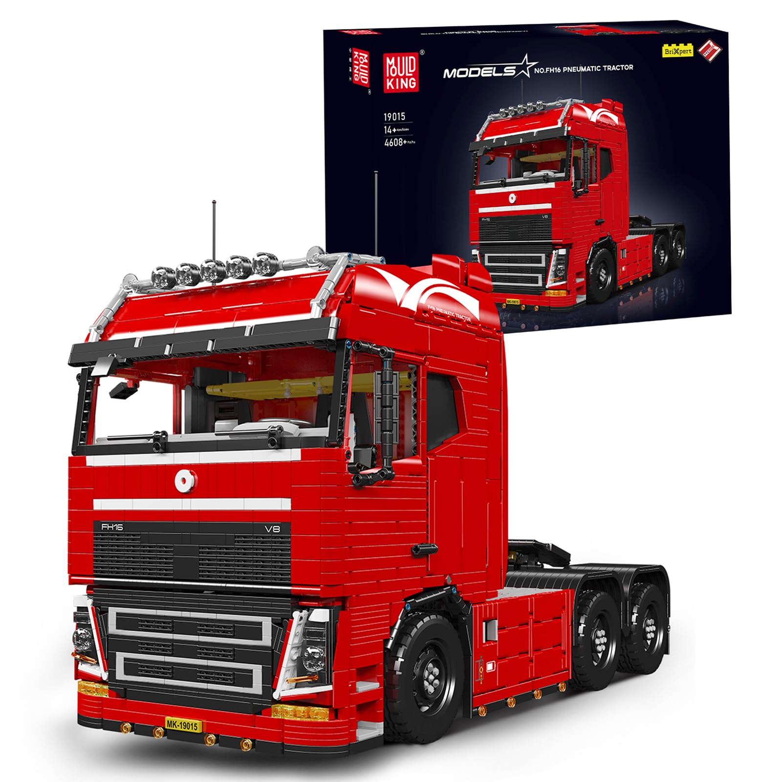 Mould King 19015 Technik LKW Traktor Bausatz, ferngesteuertes MOC Modell mit App-Steuerung, Pneumatik-Funktion, 4608 Teile Truck Bausteine für Erwachsene und Jugendliche ab 14 Jahren