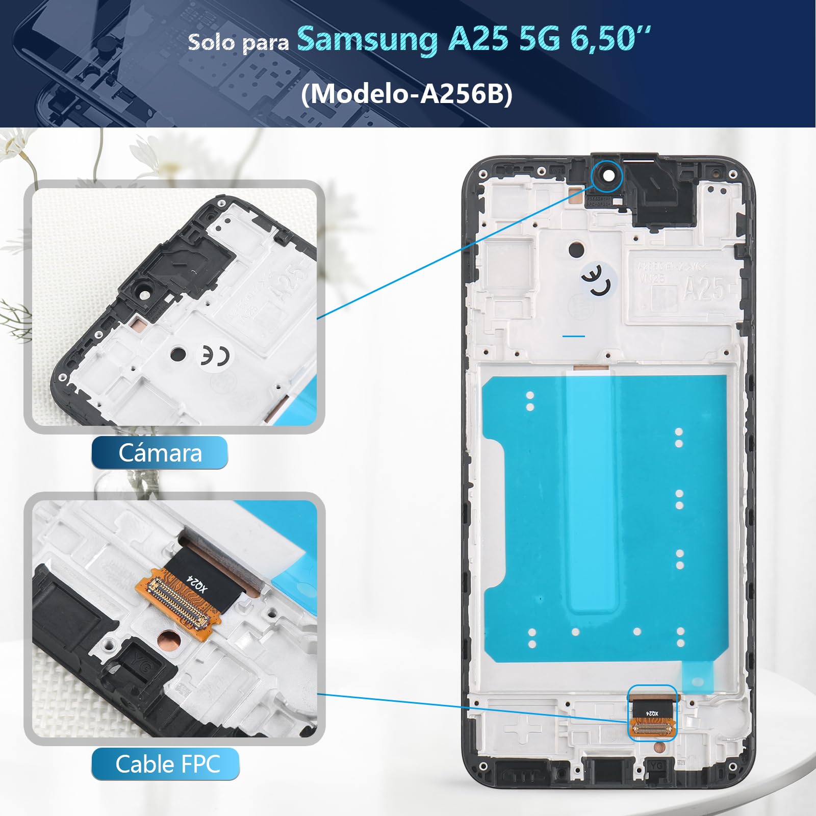 RongZy Incell Pantalla para Samsung Galaxy A25 5G Táctil LCD de Repuesto Ensamblaje Digitalizador Reemplazo para Samsung Galaxy A25 5G A256B con Herramientas de Reparación(Negro con Marco)