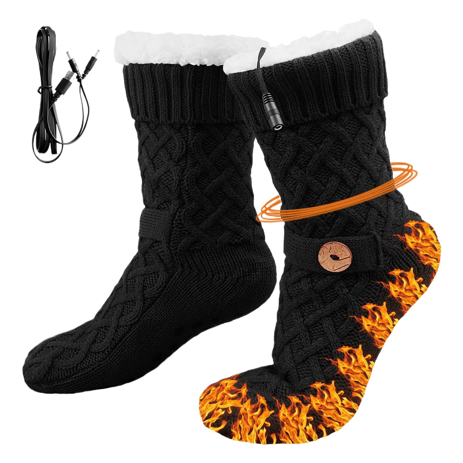 Heated Socks - Electric Socks | Non Slip Bottom Foot Warmer, Heat Settings Rechargeable Electric Heated Thermal Sock Suitable For Outdoor Skiing Winter Camping Hiking