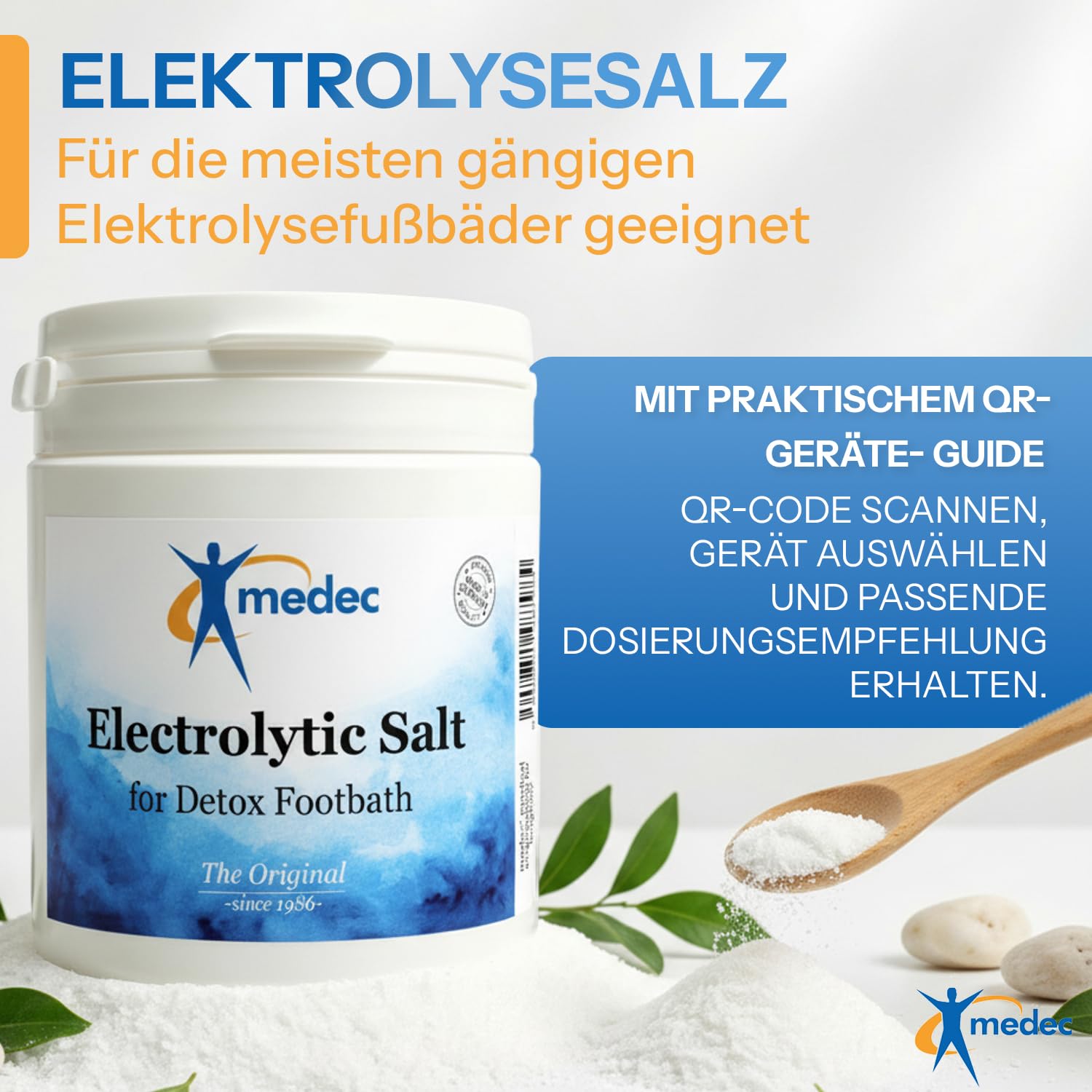 Sal de electrólisis de 800 g para baños de pies – Sal activadora para baños de pies desintoxicados e iónicos, apto para muchos aparatos electrolíticos, incluye cucharas medidoras, baño de pies